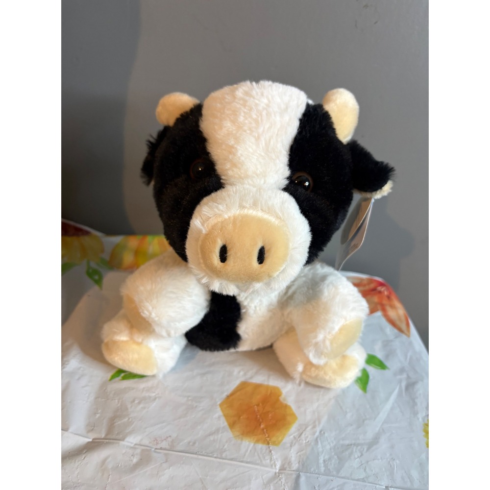 Publix Christmas Weighted Plush Cow Black White Bean Bag Stuffed Animal NWT